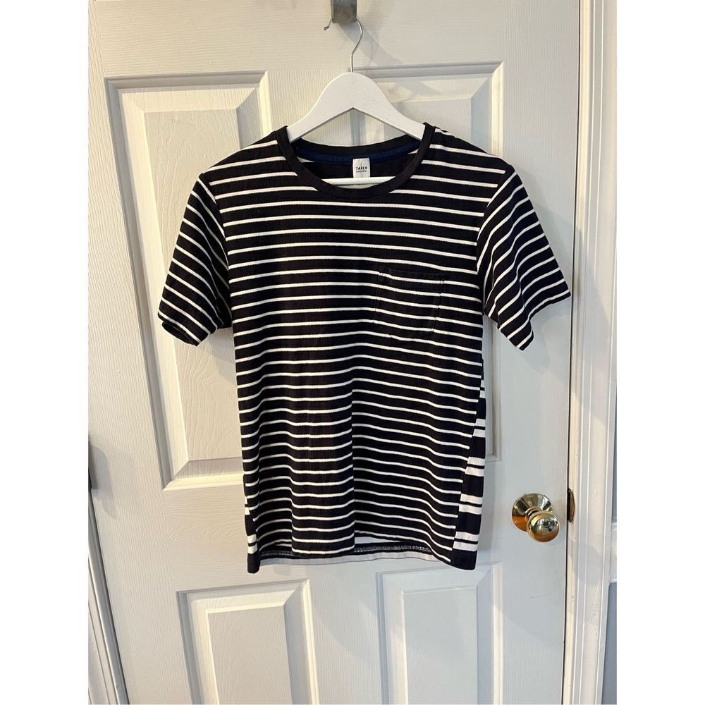 Takeo Kikuchi Navy & Cream Textured Stripe Pocket  T-Shirt sz 2 or US M